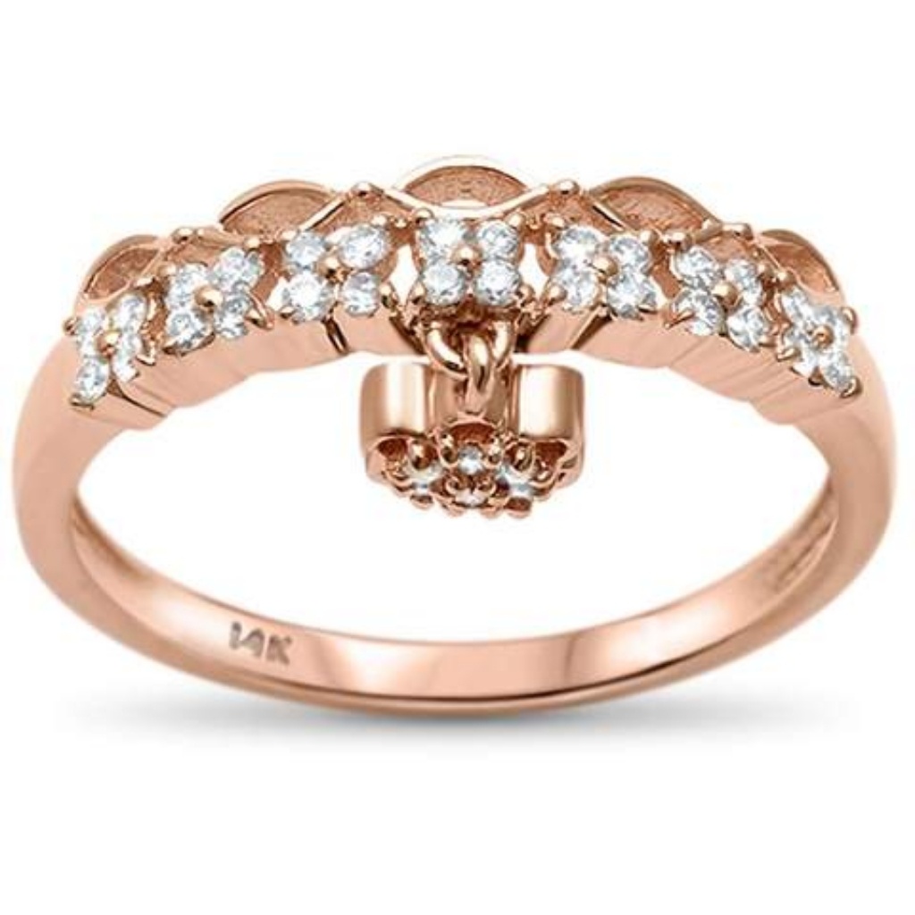14k Rose Gold Heart Dangle Diamond Band